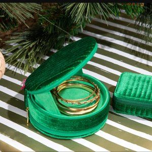 Miamica Large Green Velvet Travel Round Jewerly Case Box